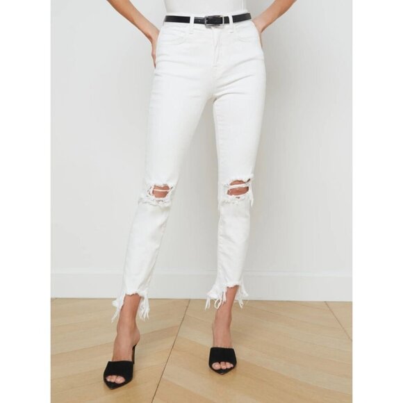 L'AGENCE High Line Jeans Size 25 Womens Blanc Destruct $435 - Picture 1 of 13